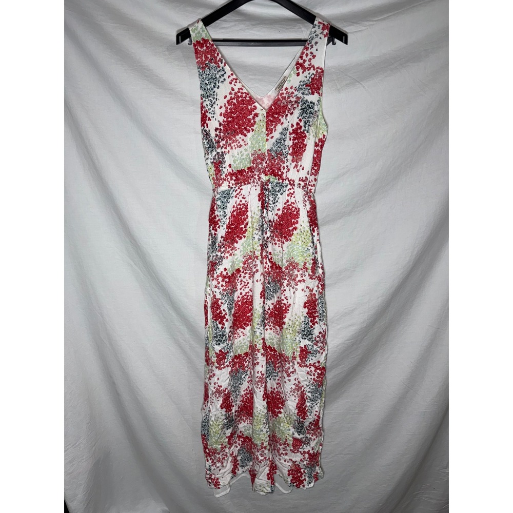 Lucky Brand Womens XS Floral Print Sleeveless V-Neck Maxi Dress Red White Boho